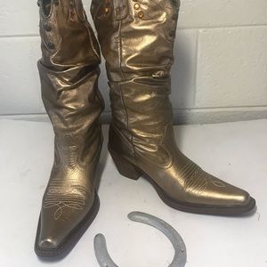 Gold Cowgirl Embellished Boots sz 8
